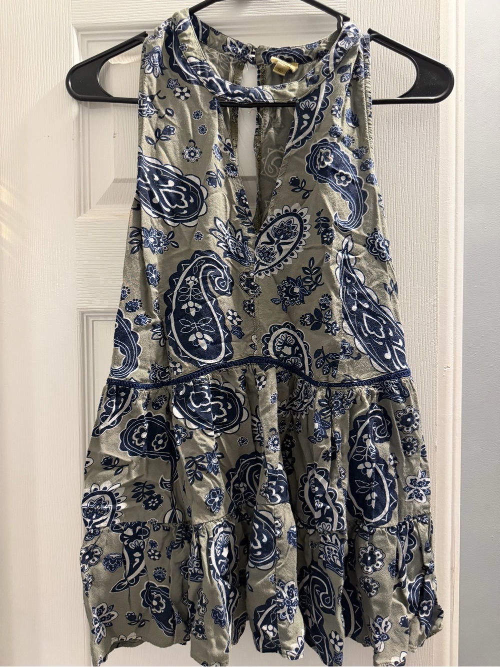 True Craft Olive and Navy Paisley Halter Tank